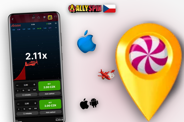 Ovládací panel Aviator se zeleným tlačítkem výběru výhry v Allyspin Casino
