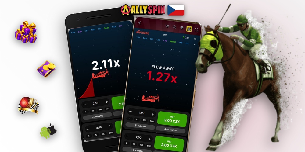 Herní rozhraní Aviator od Spribe se stoupající křivkou v Allyspin Casino
